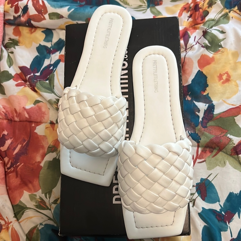 White square braided flats